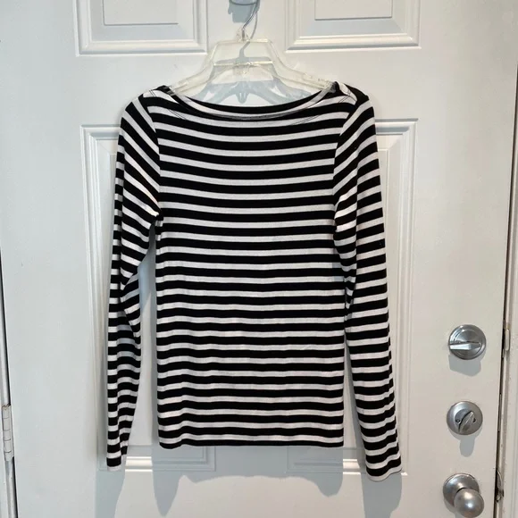 GAP Boatneck Black White Stripes Modern T Long Sleeve Top Size Small Solid Tee - Picture 3 of 8